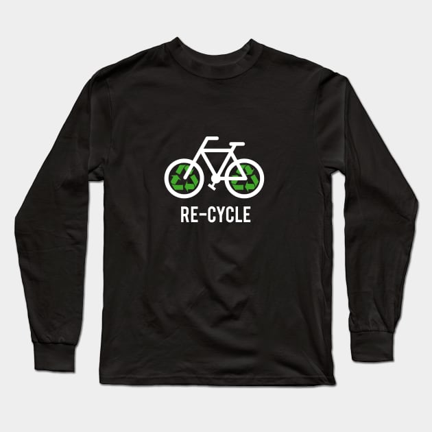 Recycle, bicycle with recycling symbol, black t-shirt, black shirt for cyclists Long Sleeve T-Shirt by beakraus